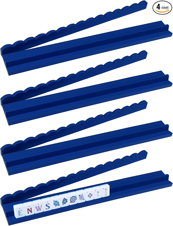 20 inch navy wooden scalloped edge mahjong rack with magnetic pusher