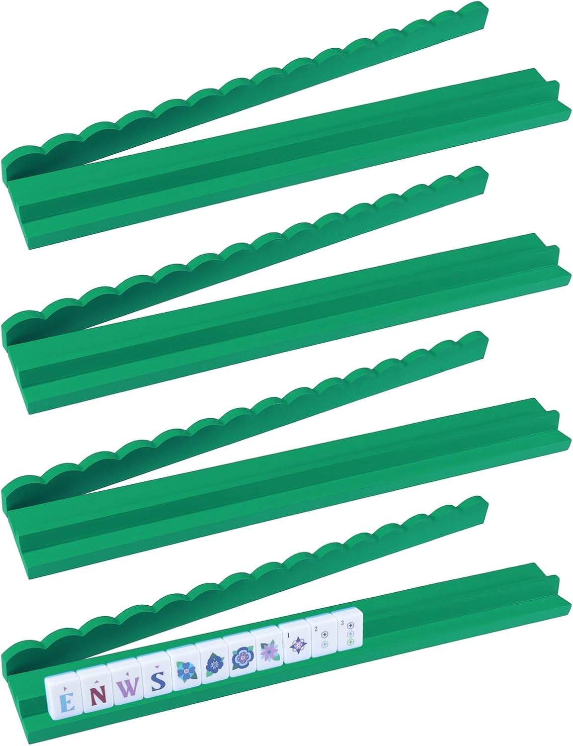 20 inch green wooden scalloped edge mahjong rack with magnetic pusher