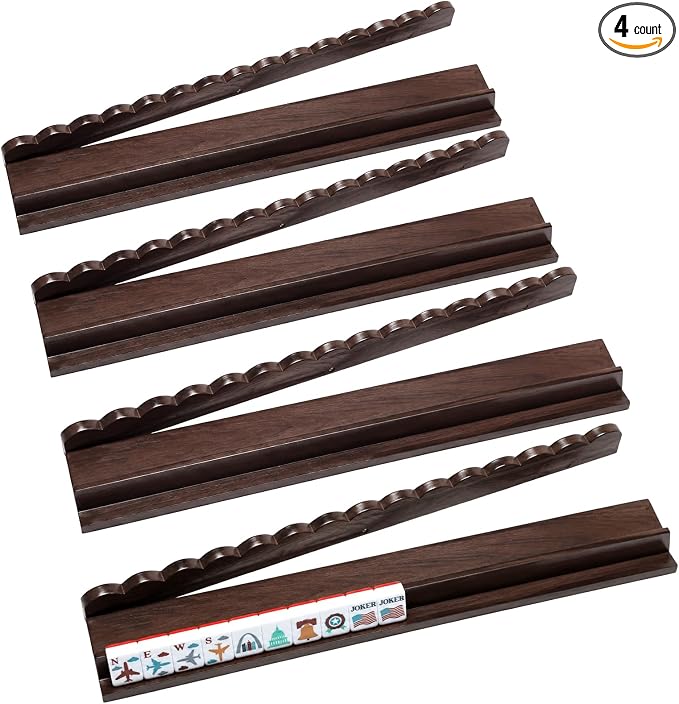 20 inch walnut wooden scalloped edge mahjong rack with magnetic pusher