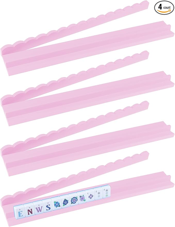 20 inch pink wooden scalloped edge mahjong rack with magnetic pusher