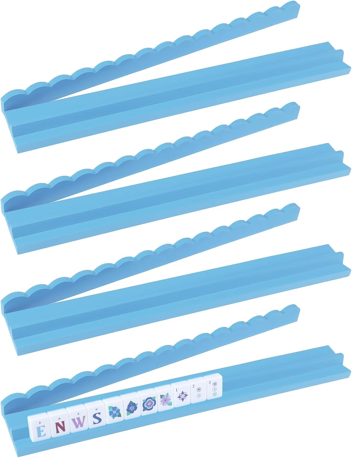 20 inch light blue wooden scalloped edge mahjong rack with magnetic pusher