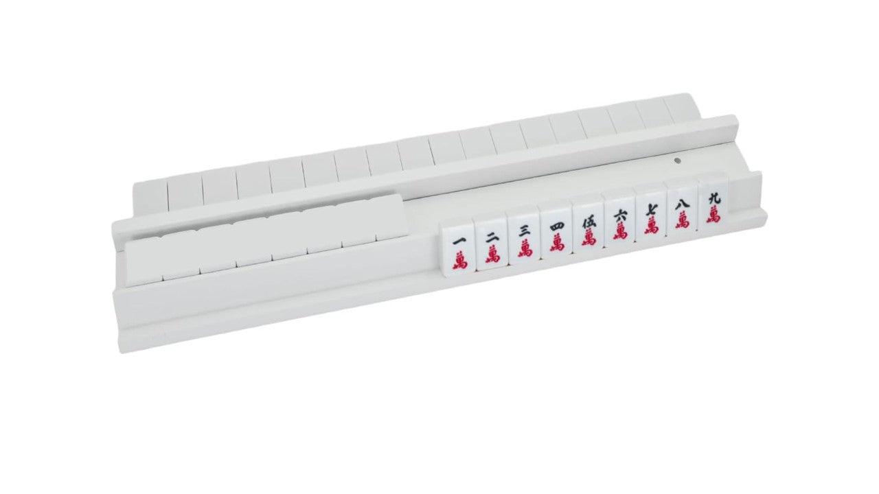 20 inch white wooden straight edge mahjong rack with magnetic pusher